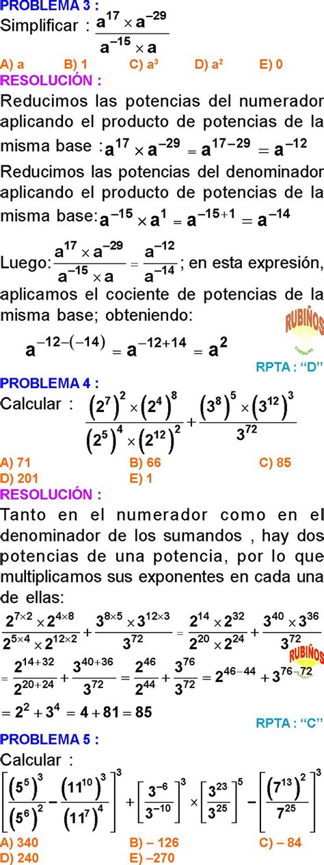 POTENCIACIÓN Y EXPONENTES EJEMPLOS Y EJERCICIOS RESUELTOS DE PRIMARIA O