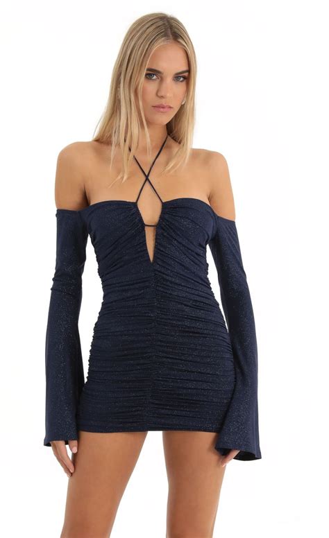 Nixi Glitter Ruched Bodycon Dress In Blue Lucy In The Sky