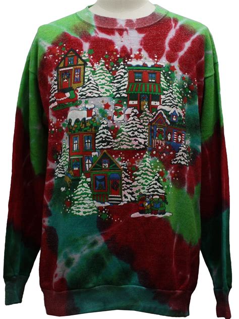 1980s Retro Ugly Tie Dyed Christmas Sweatshirt 80s Authentic Vintage