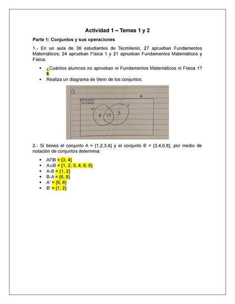 Actividad 1 Fundamentos matemáticos Actividad 1 Temas 1 y 2 Parte