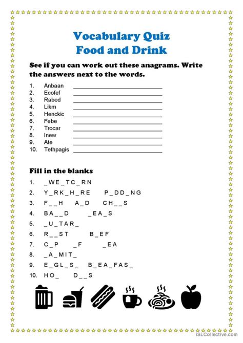 Vocabulary Quiz Anagrams and Fill Français FLE fiches pedagogiques