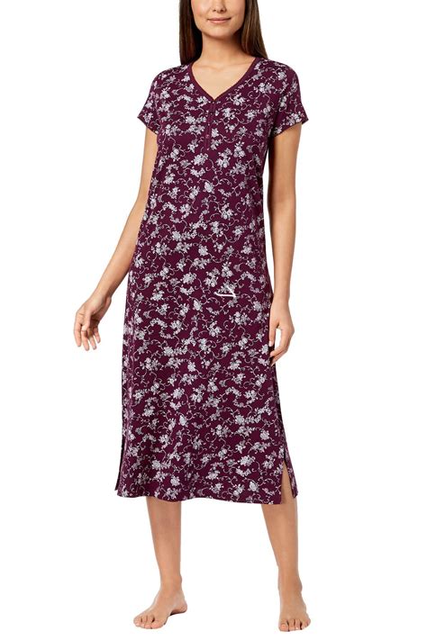 Charter Club Intimates Plum-Sherry Rose Print Picot Trim Nightgown ...