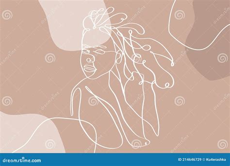 Portrait Of A Beautiful Woman With Curly Hair Continuous Line Drawing Stock Vector