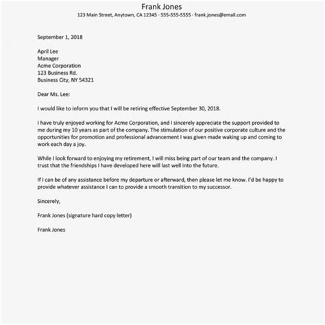 Retirement Resignation Letter Sample Free Letter Templates