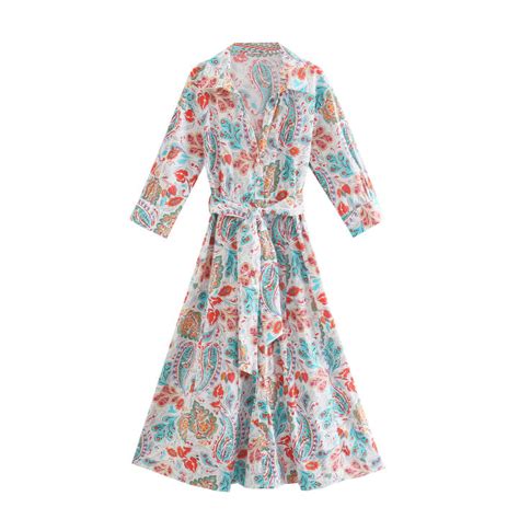 Willshela Women Fashion Floral Printed Long Shirt Dress Lapel Collar