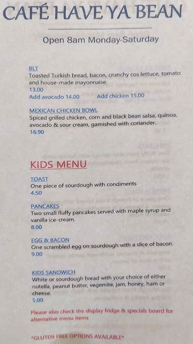 Menu At Cafe Have Ya Bean Upwey