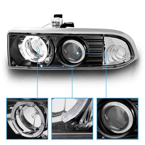 98 04 Chevy S10 Angel Eye Halo Projector Headlights Black