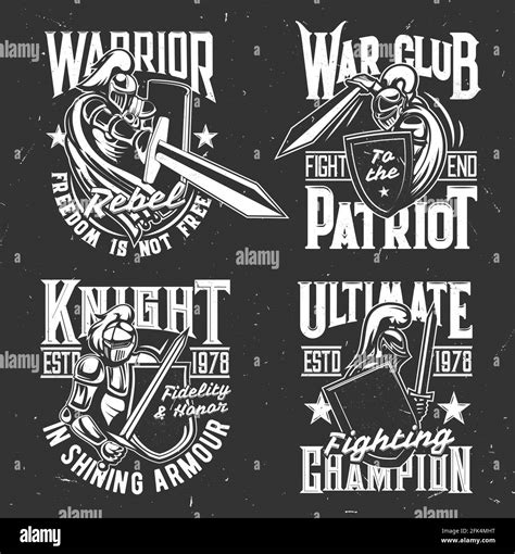 Knight Warrior With Shield And Sword T Shirt Print Fighters Club