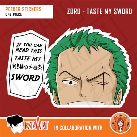 Zoro One Piece Peeker Sticker Taste My Sword Ezra Art