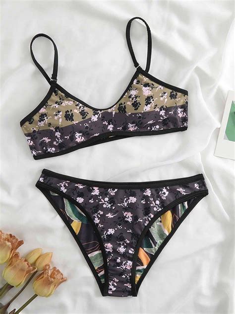 Emmiol Free Shipping Printed Reversible Bikini Set Green L In