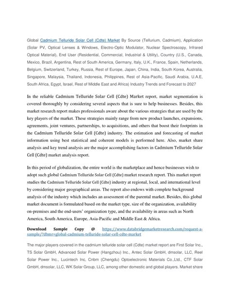 Ppt Cadmium Telluride Solar Cell Cdte Market Powerpoint