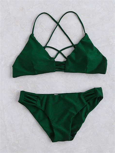 Criss Cross Detail Triangle Bikini Set Shein Sheinside