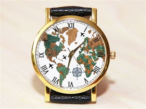 Wristwatch World Map Wrist Watch Globe Watch Earth Travel Etsy