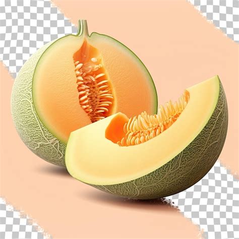 Rebanadas de melón cantalupo sobre fondo transparente recortadas