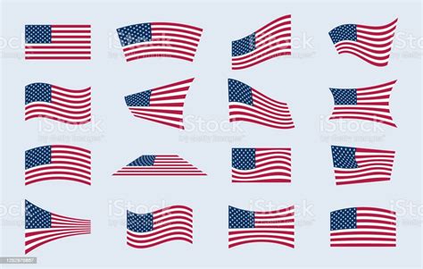 Ensemble De Différents Drapeaux Américains Dans Différentes Poses