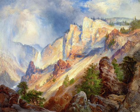 A Passing Shower In The Yellowstone Canyon 1903 Painting By Thomas