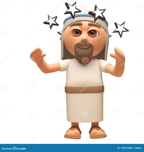 3d Jesus Christ Cartoon Character Is Shocked And Stunned With Stars In