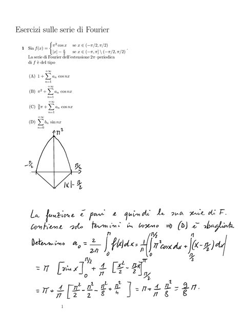 Fourier Soluzione Esercizi Sulle Serie Di Fourier 1 Siaf X π 2 Cosx Sex∈ −π 2 π 2 X −π