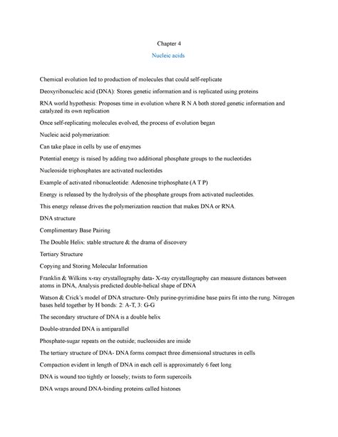 Ch 4 Bio Lecture Notes 4 Chapter 4 Nucleic Acids Chemical