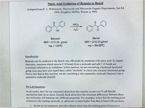 Solved Synthesis Of Benzil From Benzoin Online Alternative