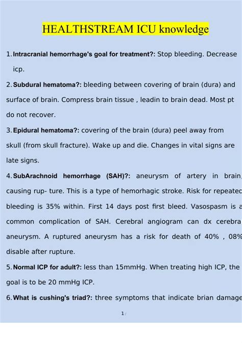 Healthstream Icu Knowledge Exam Questions With Correct Answers