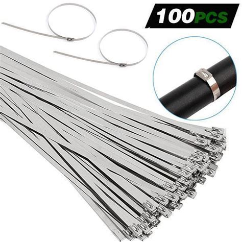 100PCS Multi Purpose Locking Cable Metal Zip Ties Self Locking