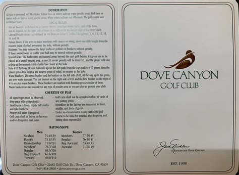 Scorecard - Dove Canyon Golf Club