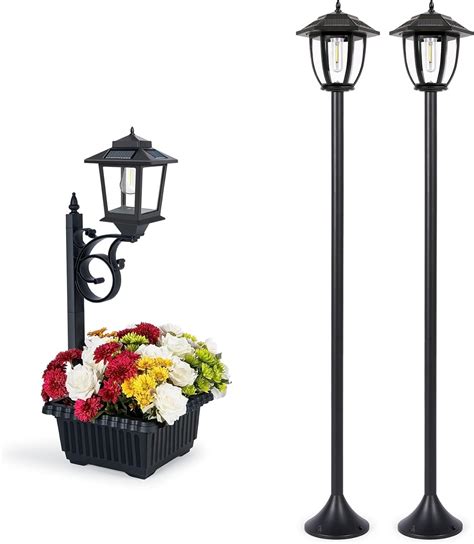 Pasamic Solar Floor Lamp With Planter And 63 Outdoor Solar Light Post