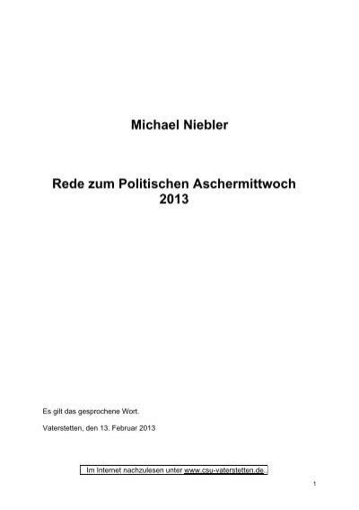 Michael Niebler Rede Zum Politischen Aschermittwoch 2013 CSU