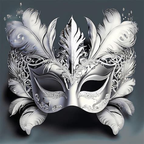 Premium Ai Image Silver Carnival Mask With Silver Feathers