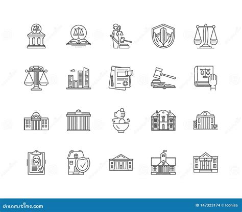 Courthouse Line Icons Signs Vector Set Outline Illustration Concept