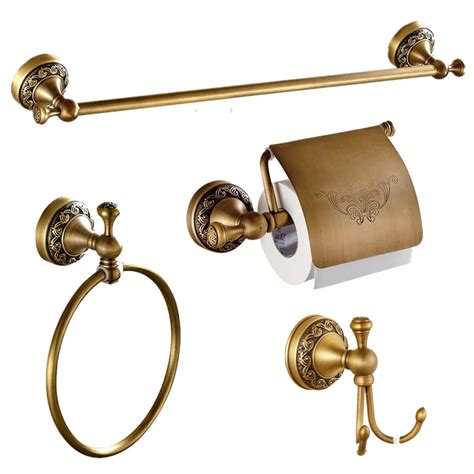 Antique Solid Brass Brushed European Carved Bath Accessories Set 4 Pieces For One Set Shipped