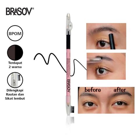 Jual Eyebrow Pensil Alis Dua Warna Black Brown Dengan Sikat Dan