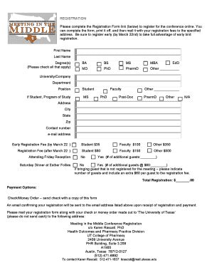 Fillable Online Utexas REGISTRATION Please Complete The Registration