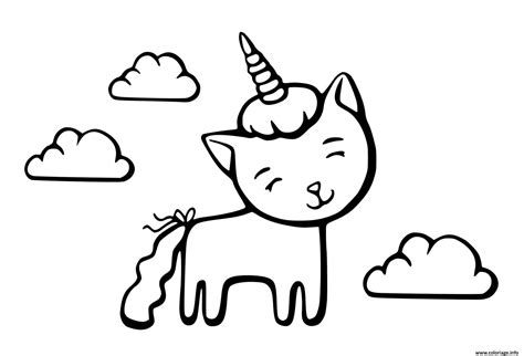 Coloriage Chat Licorne Dans Les Nuages Dessin Chat Licorne Imprimer