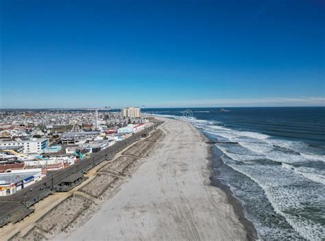 Drone Aerial View Of Ocean City New Jersey Beach And Ocean Looking