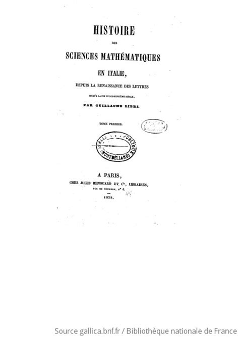 Histoire des sciences mathématiques en Italie depuis la renaissance