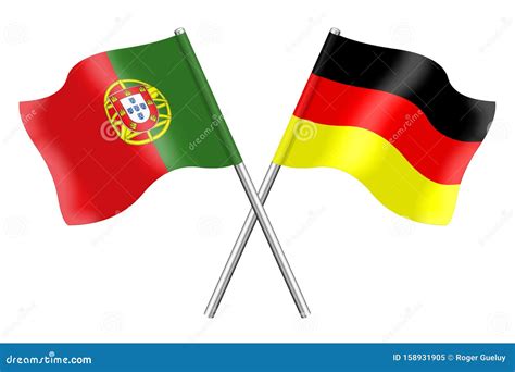 Flags Of Germany And Portugal Isolated On White Background Stock