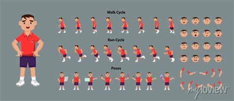 Boy Character Model Sheet With Walk Cycle And Run Cycle Animation