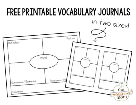 Printable Vocabulary Journals The Measured Mom