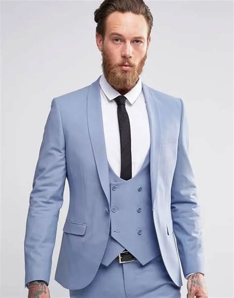 2017 Latest Coat Pant Designs Light Blue Men Suit Double Breasted