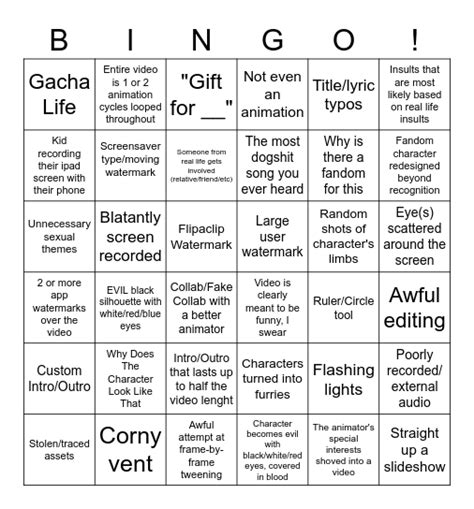 Animation Meme Bingo Card