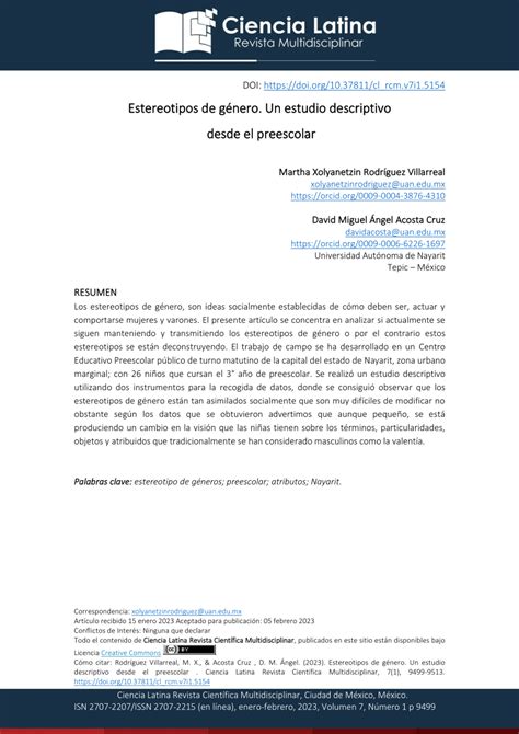 Pdf Estereotipos De G Nero Un Estudio Descriptivo Desde El Preescolar