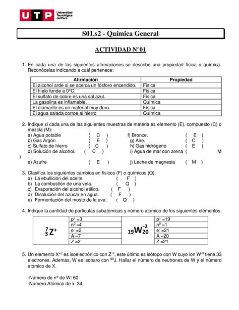 I02n Ejercicios S01 Fact S01 Química General Actividad N° En Cada Una De Las Siguientes