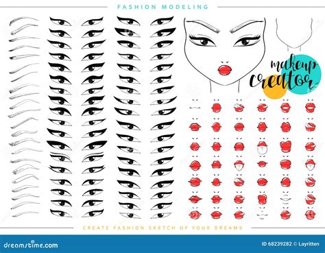 Makeup Creator. Set for Fashion Modeling Female Faces Stock Vector ...