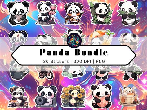 Cute Panda Stickers Design Clip Art Printable Stickers Panda PNG Panda ...