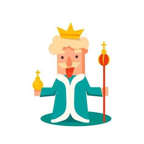 Funny King Character Set Old Comic Bearded King Wearing Gold Crown And