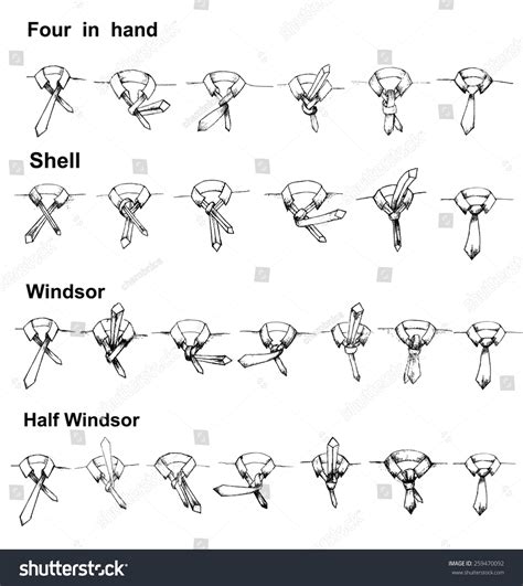 Vector Tie And Knot Instruction, Shell, Four In Hand, Windsor,Half ...