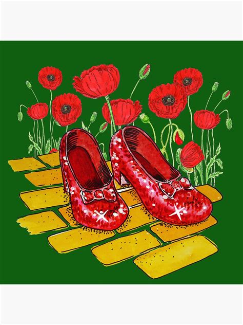 Ruby Slippers Wizard Of Oz Red Poppies Yellow Brick Road On Green