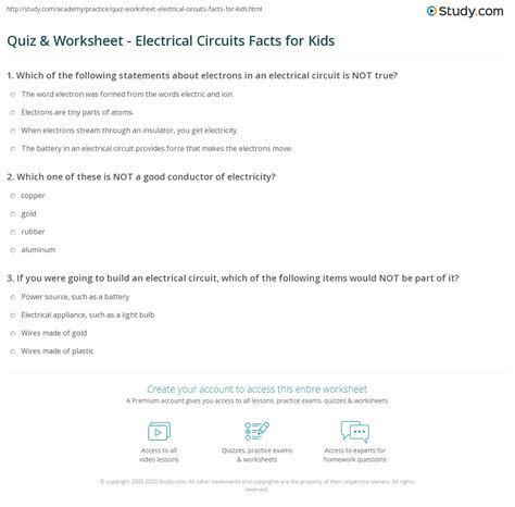 Grade 8 Electrical Circuits Worksheets